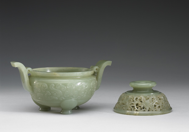 Jade incense burner with animal-mask pattern, Qing dynasty (1644-1911)-China Archive